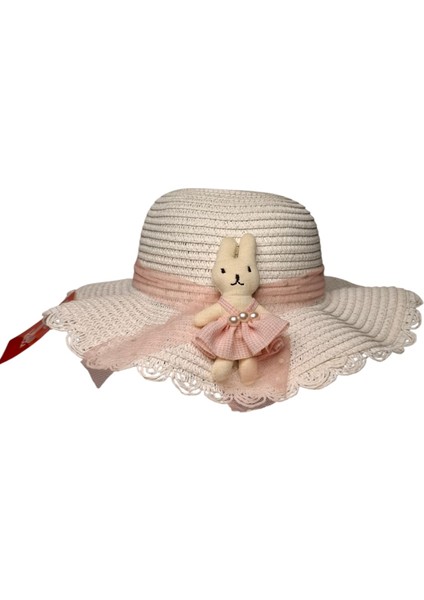 Spteks Kitti 2-6 Yaş Kız Çocuk Beyaz Renk Tavşan ve Fiyonk Figürlü Hasır Yazlık Şapka modelleri