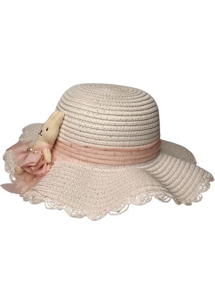 Spteks Kitti 2-6 Yaş Kız Çocuk Beyaz Renk Tavşan ve Fiyonk Figürlü Hasır Yazlık Şapka fırsatları