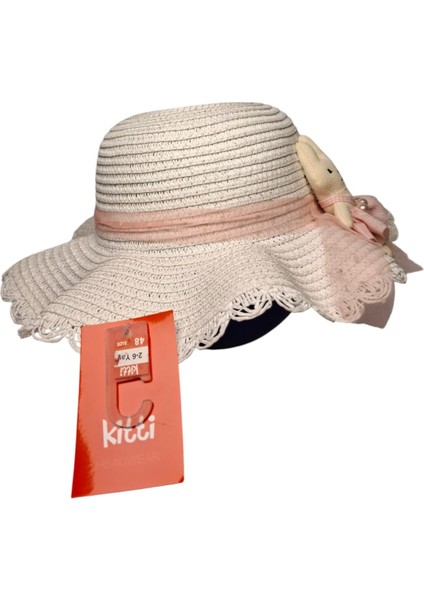 Spteks Kitti 2-6 Yaş Kız Çocuk Beyaz Renk Tavşan ve Fiyonk Figürlü Hasır Yazlık Şapka indirimleri