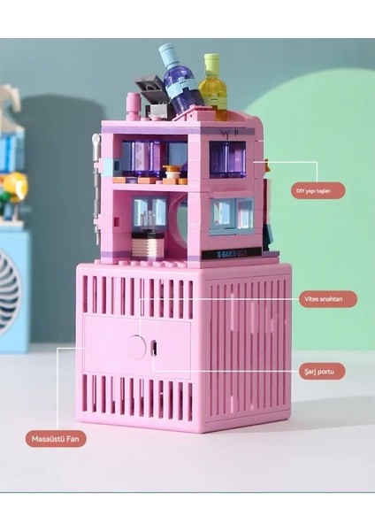 Masaüstü Blok Fan Küçük Masa Vantilatörü, Usb Şarj Edilebilir Pil, 3 Hız Güçlü - Zb106
