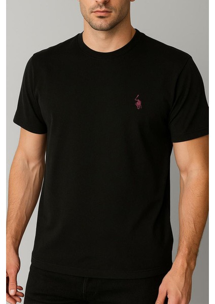 Erkek Siyah Bisiklet Yaka Regular Fit Basic Tişört C1T0N2O2