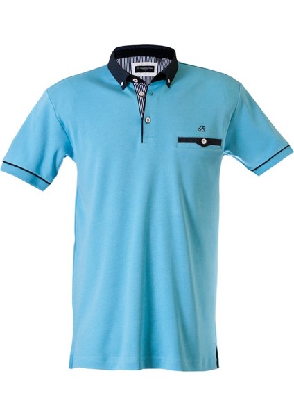 Polokoton % 100 Pamuk Polo Yaka Cepli Erkek T-Shirt – Mavi Renk, Kısa Kollu, Şık ve Rahat Yazlık Model