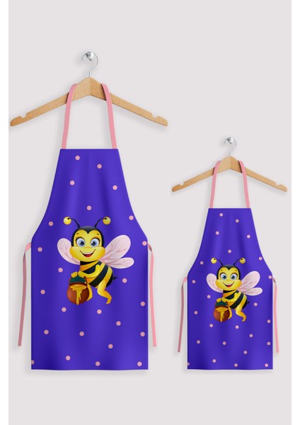 Sevimli arı tasarımlı mutfak önlüğü seti, şık ve kullanışlı, mor renk, 55x70 cm