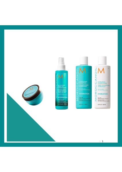 Hydrating Shampoo 250 ml +Kream 250 ml +Leave-In Conditioner 160 ml +Mask 250 ml