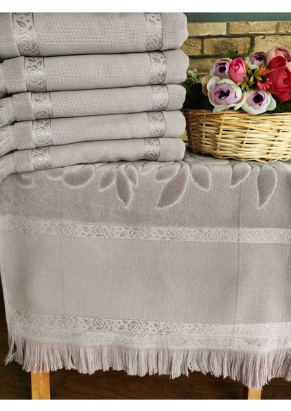 30x50cm 6'lı Mürdüm Renkli Saçaklı Pamuk Etamin Havlu Seti modelleri