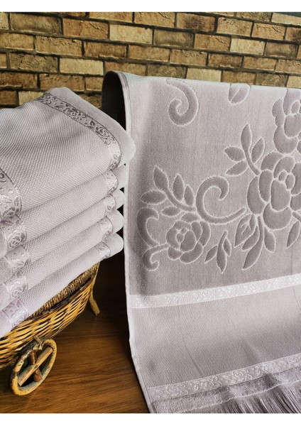 30x50cm 6'lı Mürdüm Renkli Saçaklı Pamuk Etamin Havlu Seti fırsatları