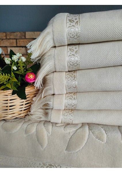 30x50cm 6'lı Mürdüm Renkli Saçaklı Pamuk Etamin Havlu Seti indirimleri