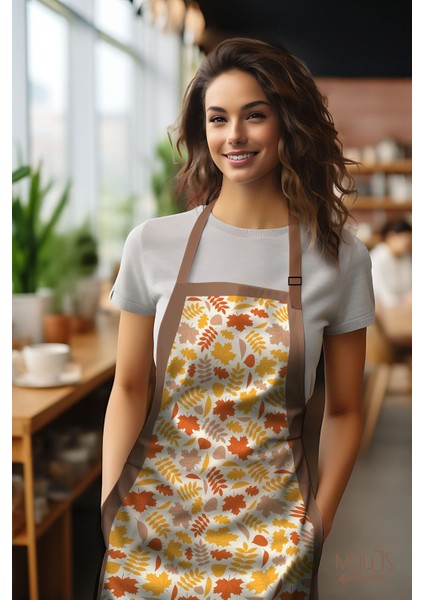Süet Kumaş Yaprak Desenli Mutfak Önlüğü, Sarı, 55x75 cm, Pamuk Polyester