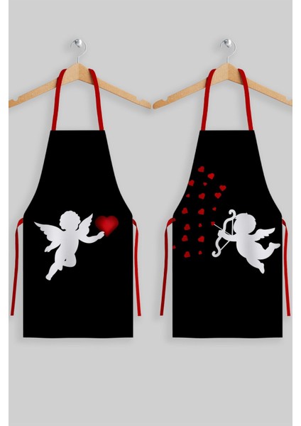 İki Kişilik Siyah Mutfak Önlükleri Seti, 50x70 cm, yumuşak ve şık kumaş materyali