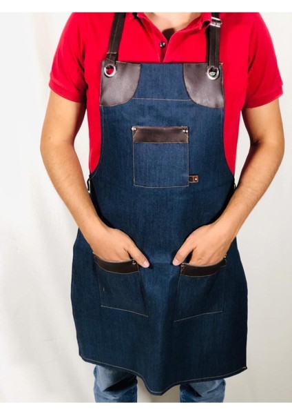 Mavi Kot Derili Cepli Boyundan Askılı Şef Önlüğü fırsatları