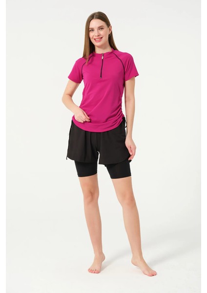 Hızlı Kuruyan Kumaş Yarım Kol Şortlu Yüzücü Mayo 24156