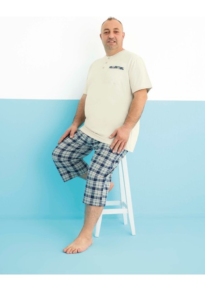 Erkek Pijama Takımı Kapri Büyük Beden & Battal Kısa Kol