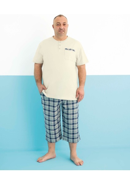 Erkek Pijama Takımı Kapri Büyük Beden & Battal Kısa Kol