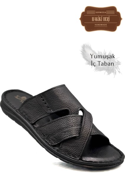 Hakiki Gerçek Deri Erkek Terlik Hafif Terlik Deri G Şır Siyah modelleri