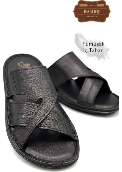 Hakiki Gerçek Deri Erkek Terlik Hafif Terlik Deri G Şır Siyah fırsatları