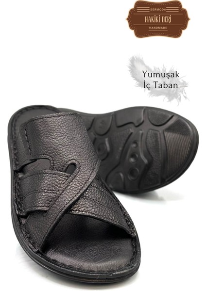 Hakiki Gerçek Deri Erkek Terlik Hafif Terlik Deri G Şır Siyah indirimleri