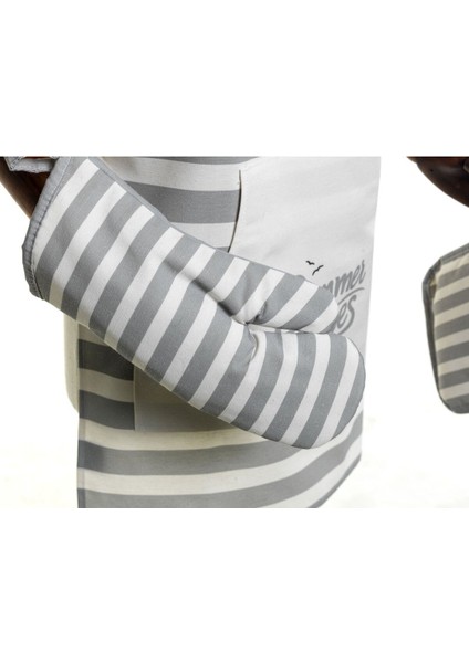 2'li Pamuk Keten Mutfak Eldiven Takımı, Gri, 18x18 ve 35x19 cm