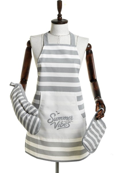 2'li Pamuk Keten Mutfak Eldiven Takımı, Gri, 18x18 ve 35x19 cm modelleri