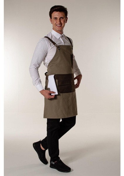 Haki Kanvas Askılı Önlük, Kafe ve Restoranlar için Şık ve Dayanıklı 70x100 Boyut