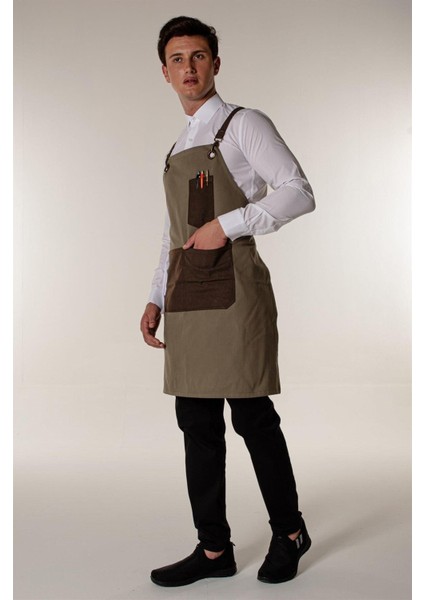 Haki Kanvas Askılı Önlük, Kafe ve Restoranlar için Şık ve Dayanıklı 70x100 Boyut fiyatları