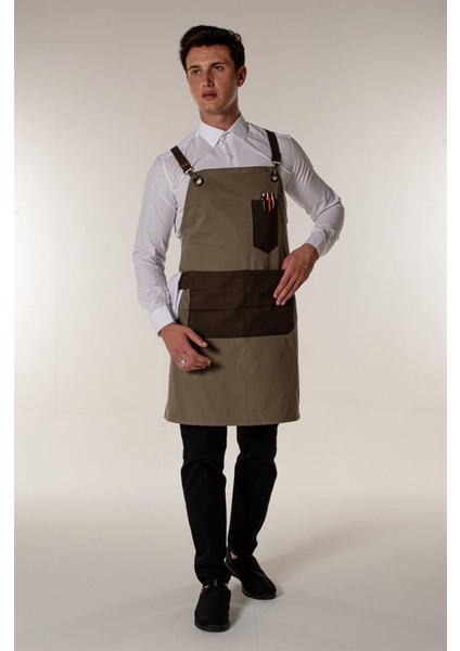 Haki Kanvas Askılı Önlük, Kafe ve Restoranlar için Şık ve Dayanıklı 70x100 Boyut modelleri