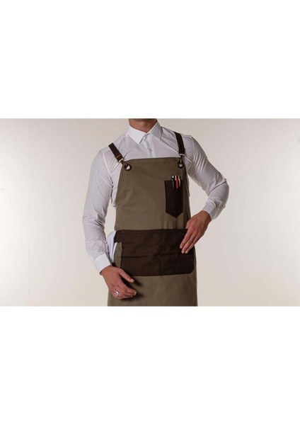 Haki Kanvas Askılı Önlük, Kafe ve Restoranlar için Şık ve Dayanıklı 70x100 Boyut