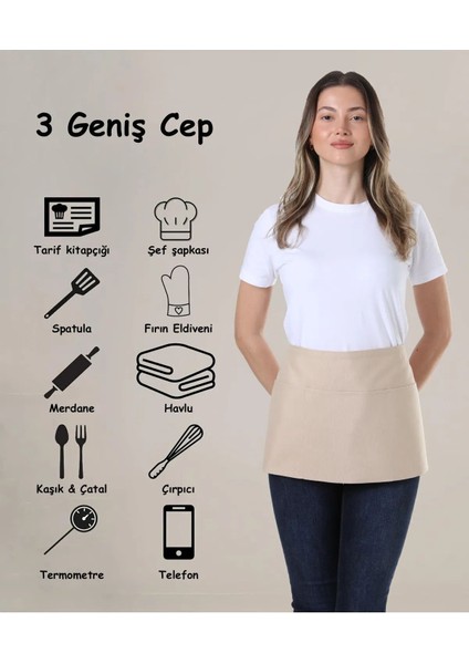 Suya dayanıklı mutfak önlüğü, geniş cepli, şık tasarım, 60x30, pamuk polyester, yeşil fiyatları