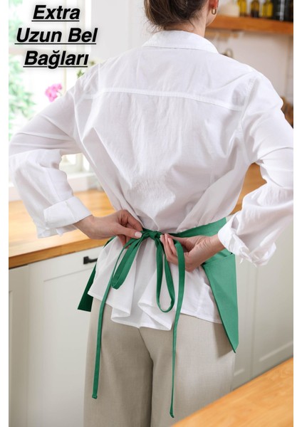 Suya dayanıklı mutfak önlüğü, geniş cepli, şık tasarım, 60x30, pamuk polyester, yeşil indirimleri