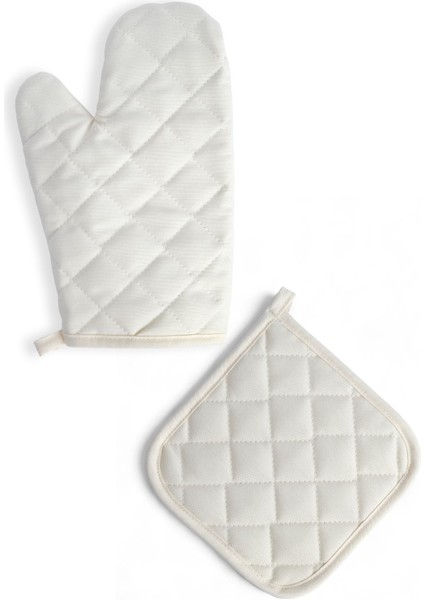 Yanmaz Fırın Eldiveni ve Tutacağı Seti, Bej, 17x27 cm, Pamuk Polyester