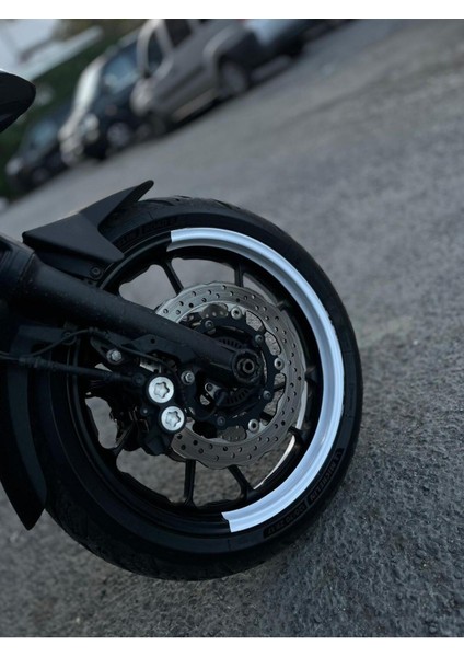MT07-600RR-R1 Ön 120 Arka 180 Ebat Uyumlu Beyaz Yarım Jant Şeridi Sticker modelleri