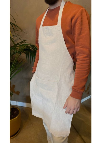 Doğal keten önlük, sağlıklı ve şık koruma, yumuşak ve hafif tasarım, bej renk