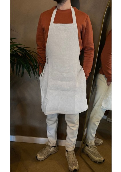 Doğal keten önlük, sağlıklı ve şık koruma, yumuşak ve hafif tasarım, bej renk fiyatları