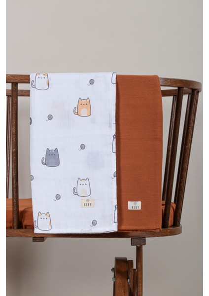 Organik Pamuk Müslin Örtü 2'li Set-Kedi