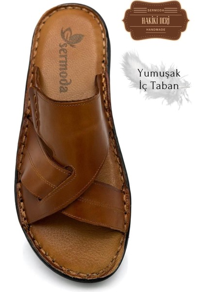 Hakiki Gerçek Deri Erkek Terlik Hafif Terlik Deri G Taba