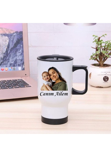 Kişiye Özel Kulplu Fotoğraflı Çelik Bardak Termos - 450MLT