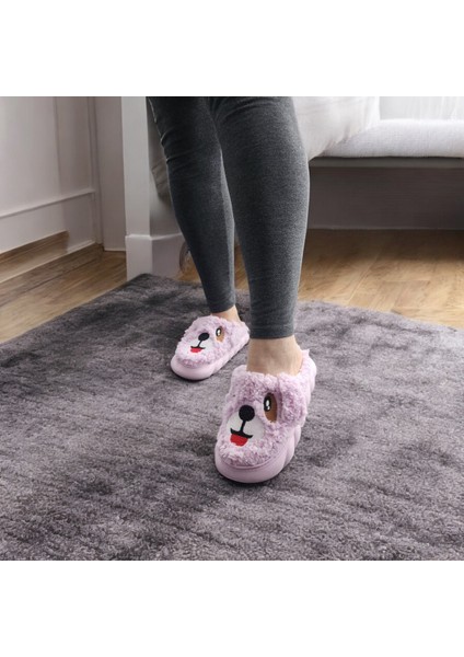 Kışlık Yumuşacık Kulaklı Köpek Figürlü Ev Terliği