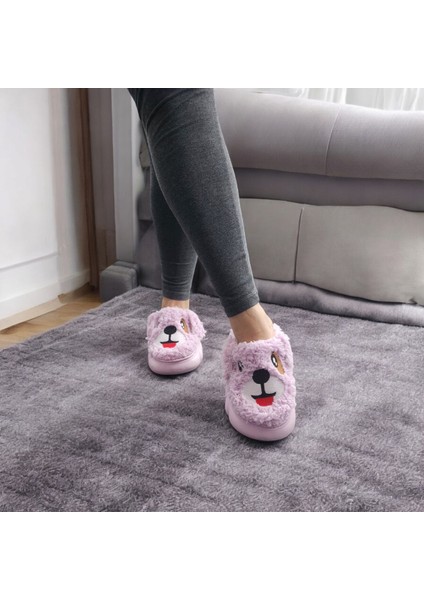 Kışlık Yumuşacık Kulaklı Köpek Figürlü Ev Terliği