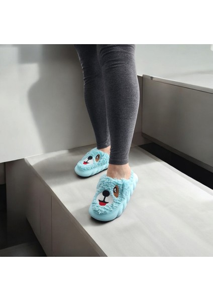 Kışlık Yumuşacık Kulaklı Köpek Figürlü Ev Terliği