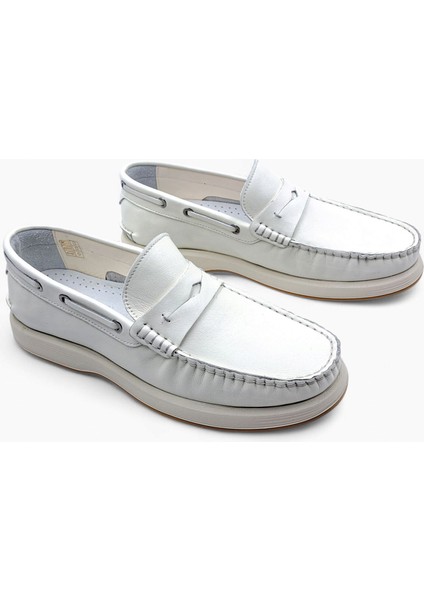 M21292W Hakiki Deri Baharlık Yazlık Bağcıksız Ekru Beyaz Erkek Loafer Ayakkabı fiyatları