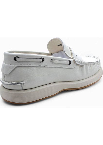 M21292W Hakiki Deri Baharlık Yazlık Bağcıksız Ekru Beyaz Erkek Loafer Ayakkabı modelleri