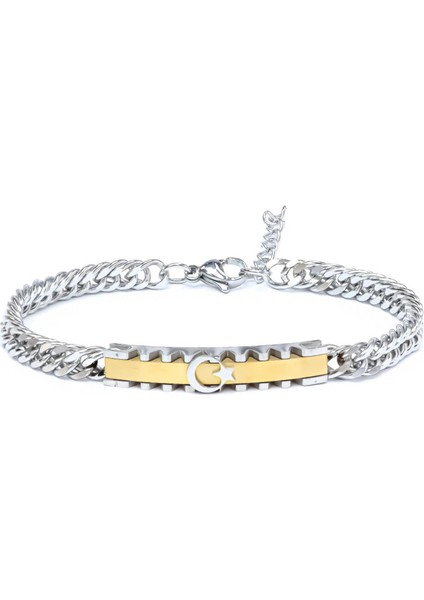 Ay Yıldız Temalı Çelik Bileklik