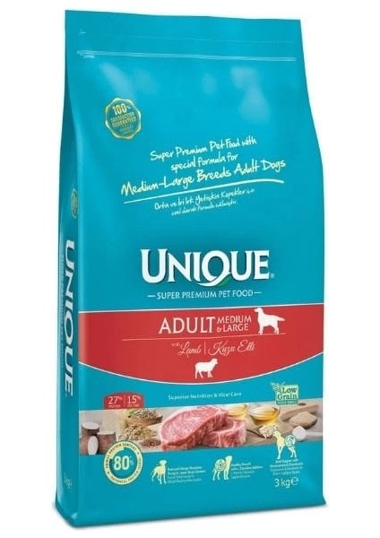 Kuzu Etli Orta ve Büyük Irk Yetişkin Köpek Maması 3 kg