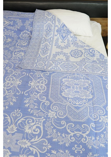 %100 Pamuk El Dokuması Çiçek Desenli Pike 190 x 230 cm - Açık Mavi modelleri