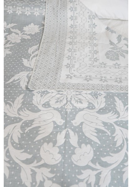 %100 Pamuk El Dokuması Kuş Desenli Pike 190 x 225 cm - Buz Mavi fiyatları