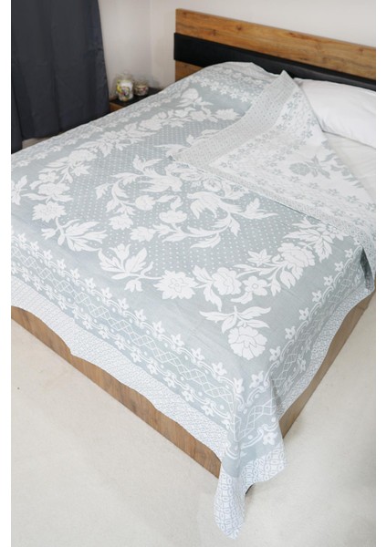 %100 Pamuk El Dokuması Kuş Desenli Pike 190 x 225 cm - Buz Mavi modelleri