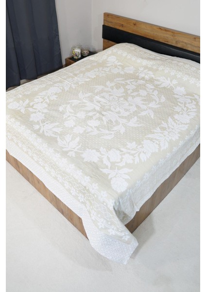 %100 Pamuk El Dokuması Kuş Desenli Pike 190 x 225 cm - Bej