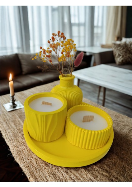 Crafts Tasarım 4'lü Dekoratif Taş Tozu Mum Seti