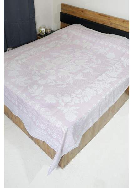 %100 Pamuk El Dokuması Kuş Desenli Pike 190 x 225 cm - Pembe