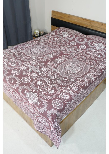 %100 Pamuk El Dokuması Çiçek Desenli Pike 190 x 230 cm - Bordo