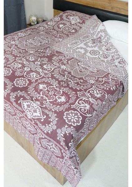 %100 Pamuk El Dokuması Çiçek Desenli Pike 190 x 230 cm - Bordo fiyatları
